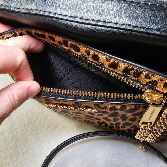 Michael Kors Jet Set Large Leopard Print Calf Hair Crossbody Bag - Picture 8 of 11